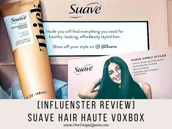Good: It smells pretty good & I like the packaging. Bad: It left my hair feeling like it was coated in wax. 

#SuaveSimplyStyled #complimentary #Review #VoxBox @suave @Influenster 

http://www.oneuniquequeen.com/influenster-review-suave-hair-haute-voxbox/